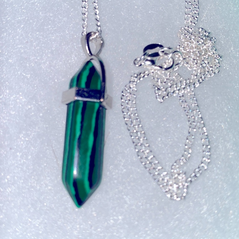 Green Malachite Sterling Silver Necklace 18”